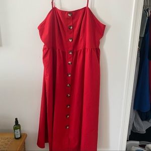 Midi Red Buttoned Dress 3X SHEIN